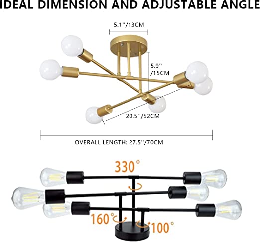 Photo 1 of Ceiling Light Fixture with 6 Bulb Holders,Modern Sputnik Chandeliers for Dining Rooms,Living Room,Kitchen,Office,Hallway,Bedroom(Gold)