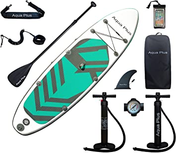 Photo 1 of Aqua Plus 6inches Thick Inflatable SUP for All Skill Levels Stand Up Paddle Board,Paddle,Double Action Pump,ISUP Travel Backpack, Leash,Shoulder Strap,Youth,Adult Inflatable Paddle Board