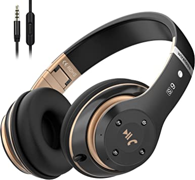 Photo 1 of 6S Wireless Headphones Over Ear,Noise Canceling Hi-Fi Bass Foldable Stereo Wireless Kid Headsets Earbuds with Built-in Mic, Micro SD/TF, FM for iPhone/Samsung/iPad/PC (Black & Gold)