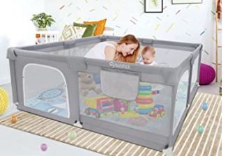 Photo 1 of Baby Playpen with Mat, Baby Playpen 71"L x 60"W x 26"D Indoor Large Baby Playpen with Playpen Mat, 360° Visible Playpen with Breathable Mesh, Playpen for Babies and Toddlers(Grey)