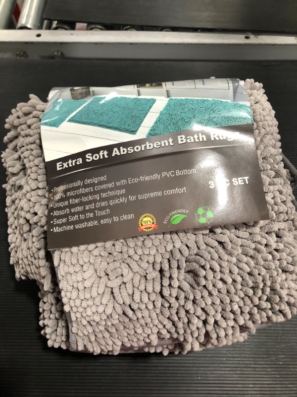 Photo 3 of Bathroom Rugs Sets 3 Piece, Includes U-Shaped Contour Toilet Mat, 20 x 30'' and 16 x 24'' Bath Mat, Non-Slip Shaggy Gray Bathroom Rugs and Mats Sets, Machine Washable, Light Grey