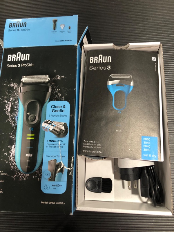 Photo 2 of Braun Series 3 ProSkin 3040s Wet & Dry Shaver with Cord, Protective Cap, Brush