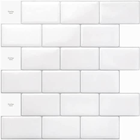 Photo 1 of Art3d 10-Sheet Peel and Stick Tile Backsplash - 12"x12" Premium Kitchen Backsplash Peel and Stick Tile, Bright White