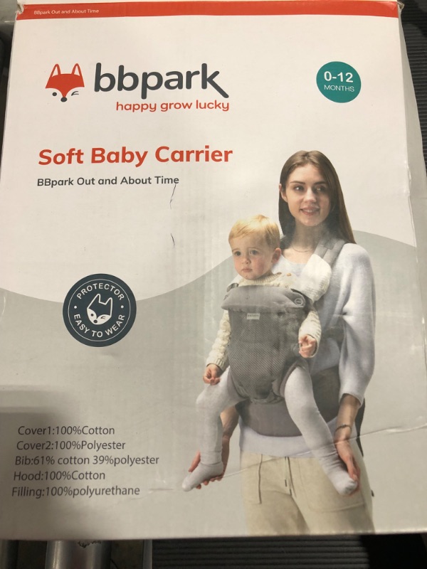 Photo 1 of bbpark Soft Baby Carrier for babies 0-12 months. Item is in grey.