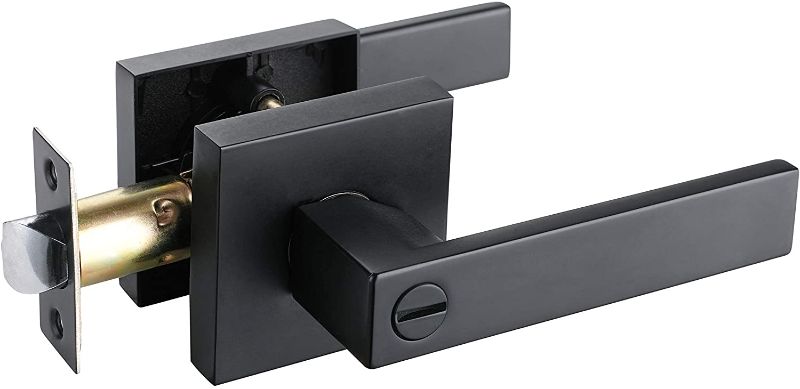 Photo 1 of Bed&Bathroom Door Lever Handle Lock Matte Black Finish--Heavy Duty Door Lock Handle for Privacy, HTL01-BM-BK-1P