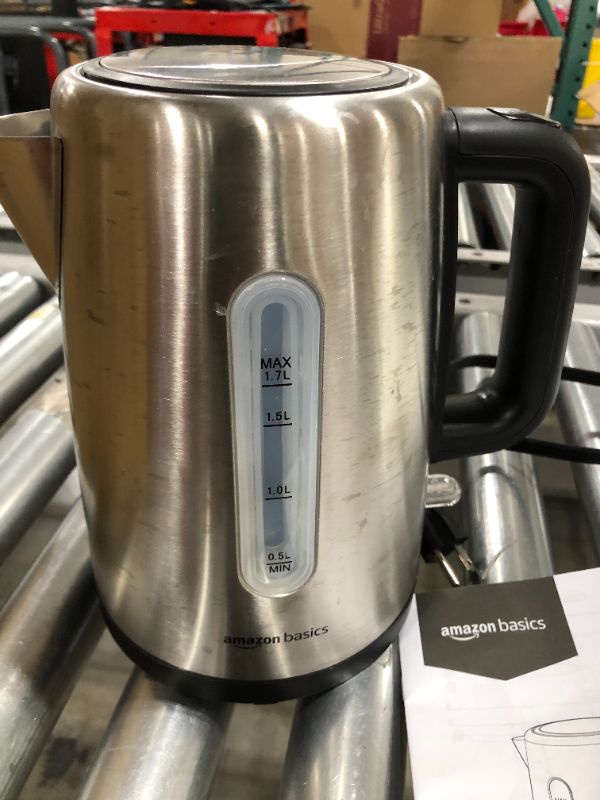 Photo 2 of Amazon Basics Stainless Steel Fast, Portable Electric Hot Water Kettle for Tea and Coffee, 1.7-Liter, Silver
