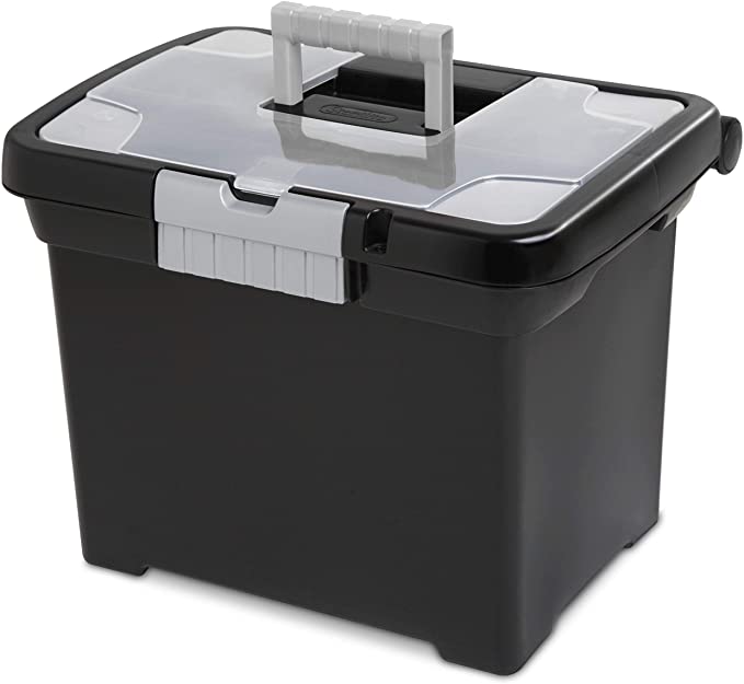 Photo 1 of Sterilite 18719004 Portable File Box, Black with Clear Storage Lid and Titanium Handle and Latch