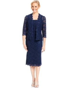 Photo 1 of Alex Evenings Lace Cocktail Dress with Jacket in Navy at Nordstrom, Size 14P
