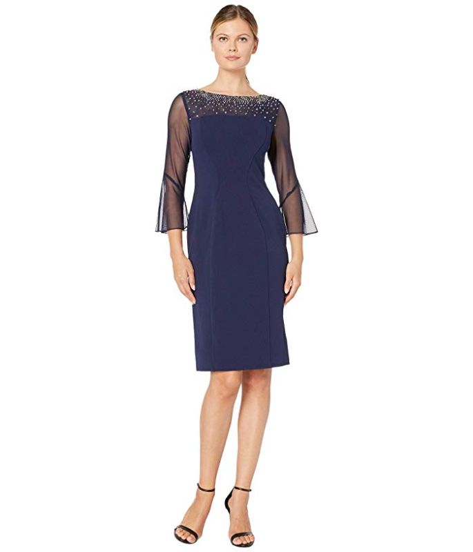 Photo 1 of Alex Evenings Short Sheath Dress with Embellished Illusion Neckline
