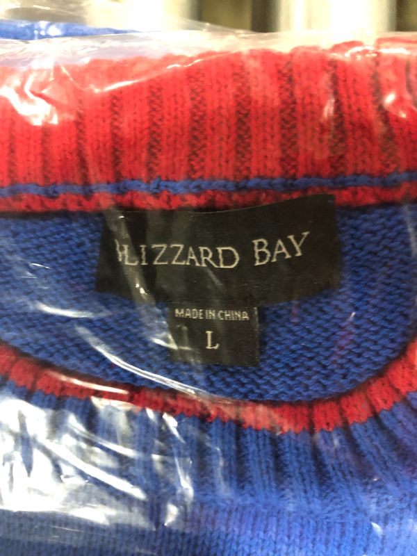 Photo 3 of Blizzard Bay Men's Deadlift Santa Sweater, Blue, Large