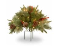 Photo 1 of  27" Green and Red Battery Operated LED Lighted Colonial Urn Filler Christmas Decoration
