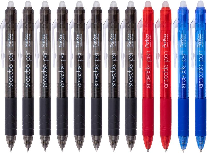 Photo 1 of ParKoo Retractable Erasable Gel Pens Clicker Fine Point 0.7 mm, No Need for White Out, 8 Black/2 Blue/2 Red Ink for Completing Sudoku and Crossword Puzzles, 12-Pack
