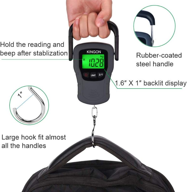 Photo 1 of Digital Hanging Luggage Scale with Comfortable Handle and Large Hook, 110lb/50kg, Backlit Portable Scale for Travel Fishing with Tare/Hold Function