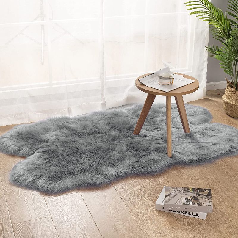 Photo 1 of Carvapet Soft Fluffy Faux Sheepskin Fur Area Rugs for Bedroom Floor Sofa Living Room 3 x 5 Feet,Grey
