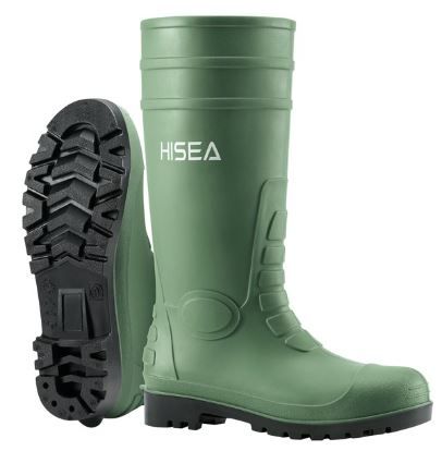 Photo 1 of HISEA Steel Toe Men's Work Boots PVC Rain Boots for Agriculture and Industrial Working Waterproof and Slip Resistant Knee Boots Green Size 8