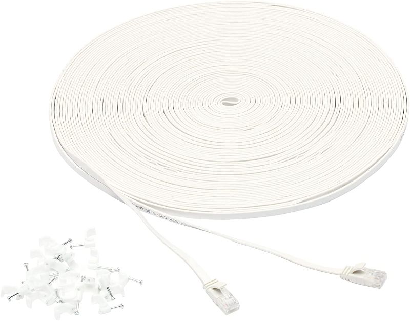 Photo 1 of Amazon Basics Cat 6 Gigabit Ethernet Patch Internet Cable, Flat - 100FT, 1Pack, White - Include 25 Nails
