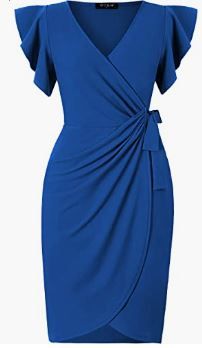 Photo 1 of oten Womens Deep V Neck Ruffle Sleeve Sheath Casual Cocktail Party Work Faux Wrap Dress L