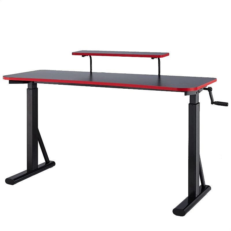 Photo 1 of Amazon Basics Height-Adjustable Gaming Desk with Raised Monitor Shelf - Red
