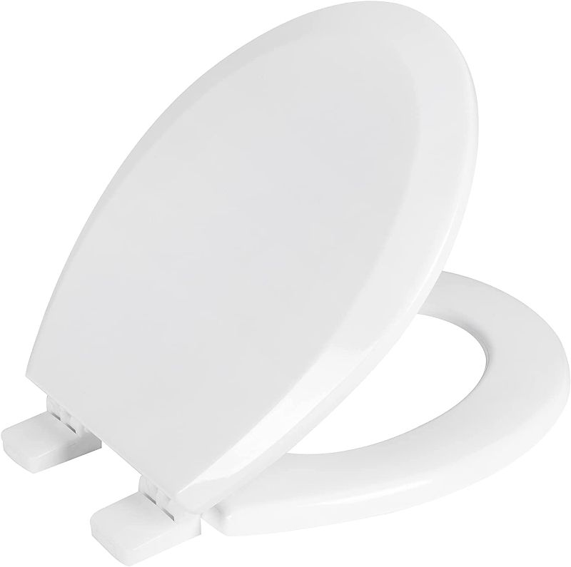 Photo 1 of AINAZHI White Wooden Toilet Seat, Fast and Secure installation, Non-slip Seat, Easy Clean,Standard for All American Round Toilets
