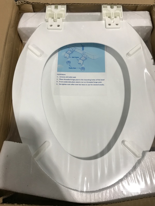 Photo 3 of AINAZHI White Wooden Toilet Seat, Fast and Secure installation, Non-slip Seat, Easy Clean,Standard for All American Round Toilets
