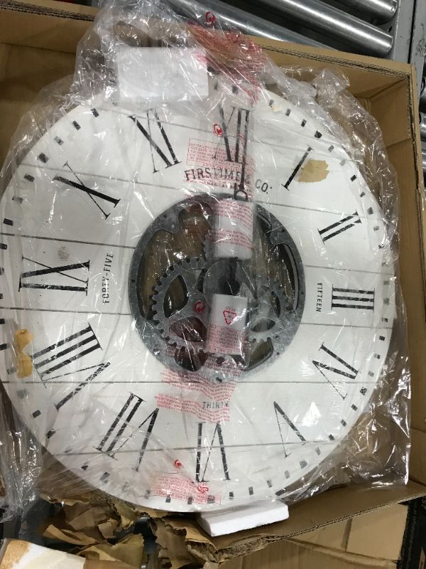 Photo 2 of 27" Shiplap Farmhouse Gears Wall Clock Aged White - FirsTime & Co.
