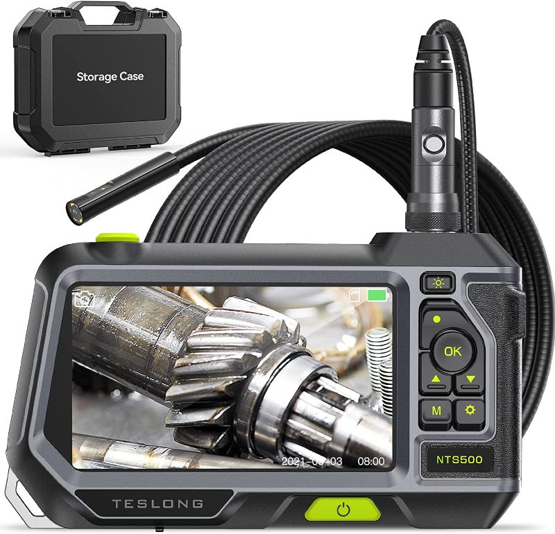 Photo 1 of Triple Lens Endoscope, Teslong NTS500 Industrial Borescope Inspection Camera with 5inch 720P HD Screen, Automotive Snake Scope Camera Probe with Light, Home Waterproof Sewer Fiber Optic Camera
