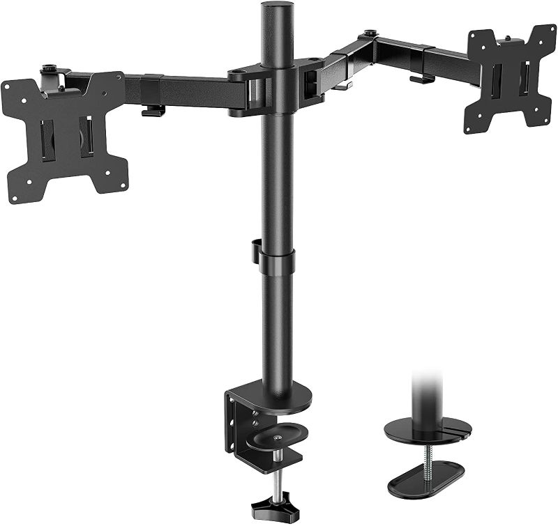 Photo 1 of Dual monitor desk mountWALI Dual LCD Monitor Fully Adjustable Desk Mount Stand Fits 2 Screens up to 27 inch, 22 lbs. Weight Capacity per Arm (M002), Black
