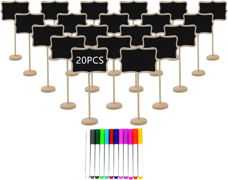 Photo 1 of 20PCS Wood Mini Chalkboard Sign with Easel Stand ,Food Labels for Party Buffet ,Blackboard for Message Board Signs,Weddings Place Cards, Birthday Parties,Table Numbers,Plants,Special Event Decorations
