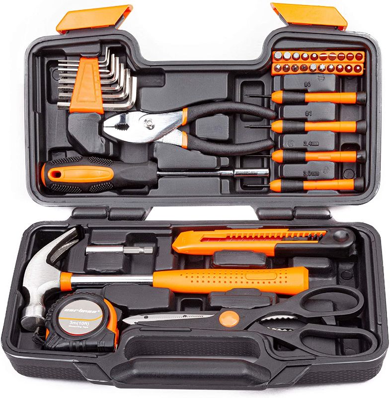 Photo 1 of CARTMAN 39 Piece Tool Set General Household Hand Kit with Plastic Toolbox Storage Case Orange
