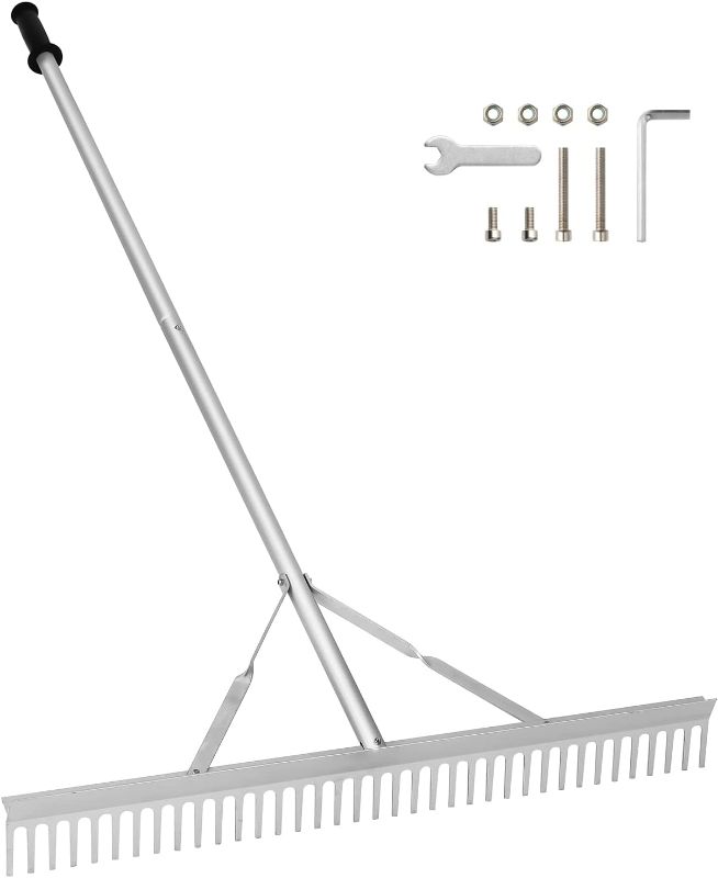 Photo 1 of Aluminum Landscape Rake,Leaf Rake Tool for Loosening Soil, Lawn Care, Weeding Lake, Garden, Pond, Beach Landscaping (36" Head X 67" Handle)
