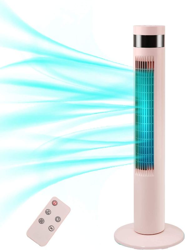 Photo 1 of Antarctic Star Tower Fan Portable Electric Oscillating Fan Quiet Cooling Remote Control Standing Bladeless Floor Fans 3 Speeds Wind Modes Timer Bedroom Office(36 inch, Pink)
