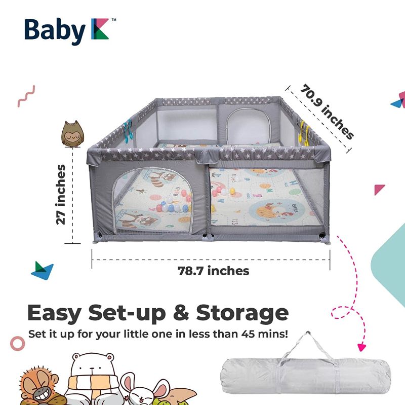 Photo 1 of BABY K Extra Large Baby Playpen with Mat (Grey 79"×71"×27") - Baby Play Pen for The House with Breathable Mesh - Gated Play Yard for Babies and Toddlers - Enclosed Baby Play Area for Indoor
