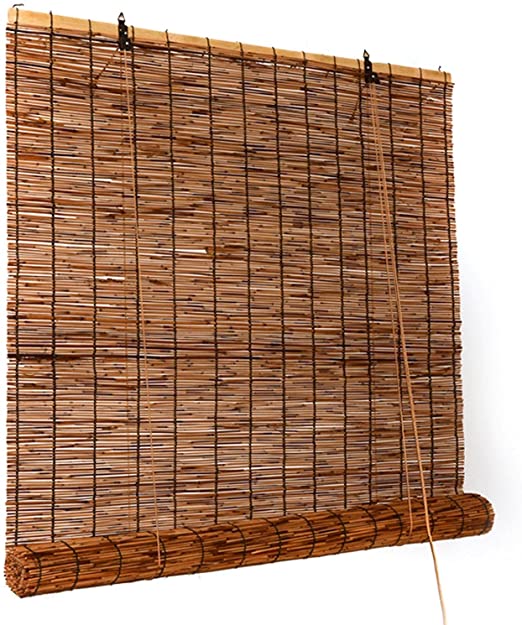 Photo 1 of Bamboo Shades Blinds for Patio Indoor/Outdoor Porch Privacy Translucent Roll Up Blinds Retro Reed Curtains with Lifter, 48"x72"