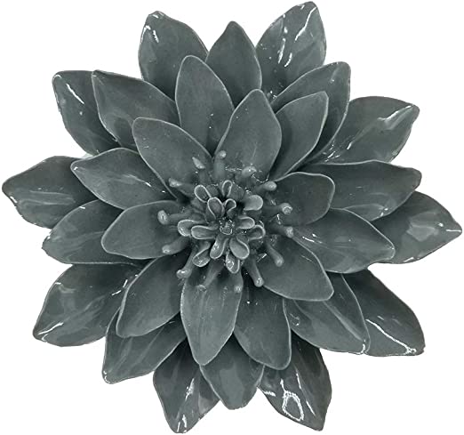 Photo 1 of ALYCASO Ceramic Flower Wall Décor Artificial 3D Flower Wall Art for Living Room Home Hallway Bedroom Kitchen Farmhouse Bathroom Dining Room (5.11 inch, Lotus - Grey)