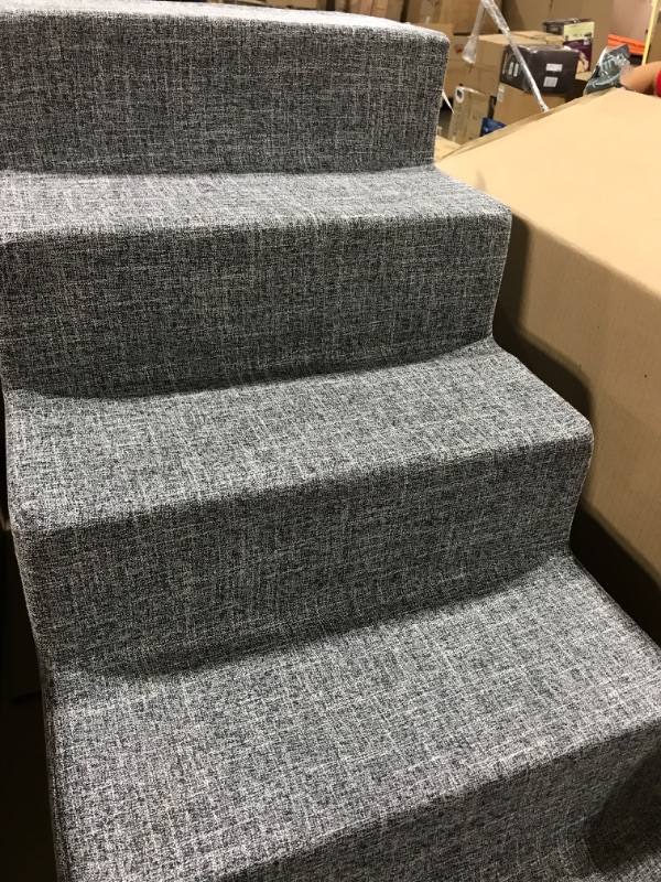 Photo 3 of Best Pet Supplies Linen & Foam Cat & Dog Stairs, Gray, Large