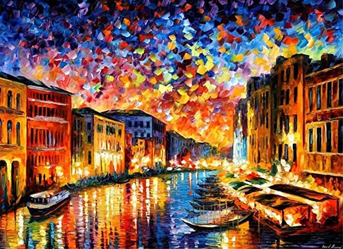 Photo 1 of ABEUTY DIY Paint by Numbers for Adults Beginner - Venice Grand Canal Night View Abstract 16x20 inches Number Painting Anti Stress Toys