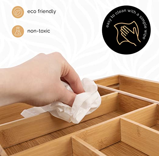 Photo 1 of Bamboo Drawer Organizer - Easily Adjust The Wooden Tray Width to Drawer Size, Deep Enough to Fit Entire Drawer and Accommodates Different Kitchen Utensil and Cutlery