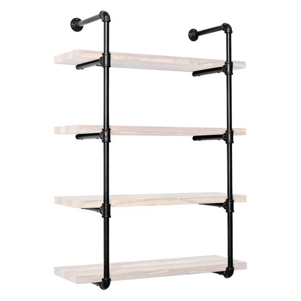 Photo 2 of 2Pc (50" Tall 8" deep) Industrial Wall Mount Iron Pipe Shelf Shelves Shelving Bracket Vintage Retro Black DIY (actual shelves not included.)
