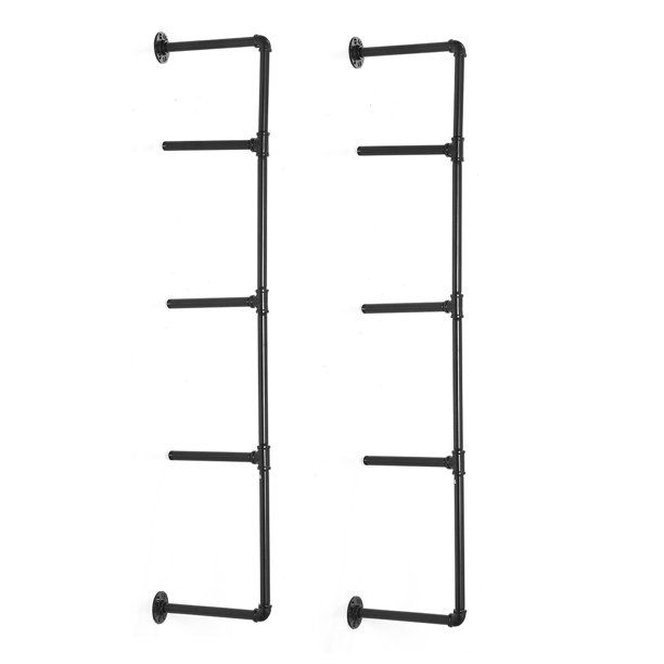 Photo 1 of 2Pc (50" Tall 8" deep) Industrial Wall Mount Iron Pipe Shelf Shelves Shelving Bracket Vintage Retro Black DIY (actual shelves not included.)

