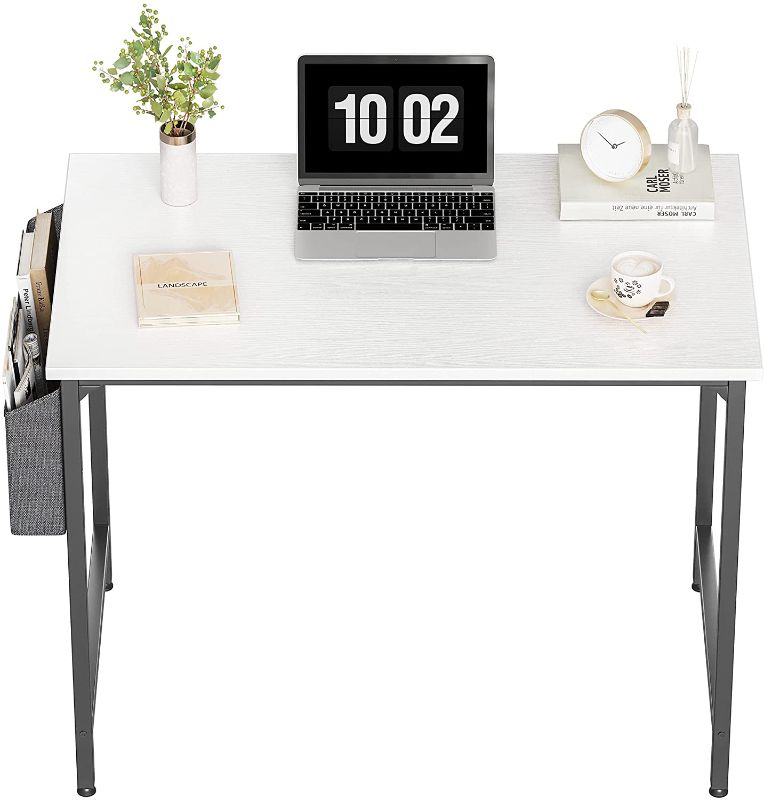 Photo 1 of CubiCubi Computer Desk 40" Study Writing Table for Home Office, Modern Simple Style PC Desk, Black Metal Frame, White
