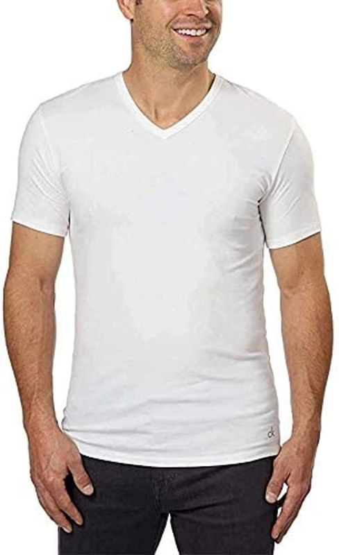 Photo 1 of Calvin Klein Cotton Stretch V-Neck, Classic Fit T-Shirt, Men's (3-pack) (White) (size large) - damaged packaging