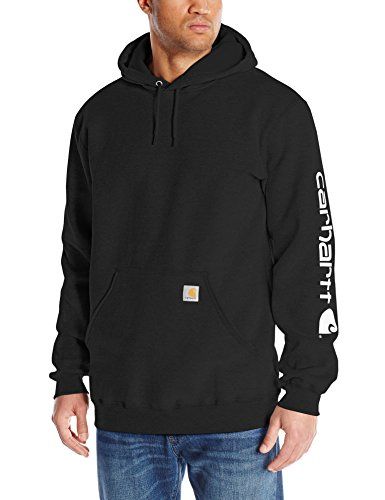 Photo 1 of Carhartt Men's Midweight Signature Sleeve Logo Hooded Sweatshirt Black, 3X-Large - Men's Longsleeve Work Shirts at Academy Sports
