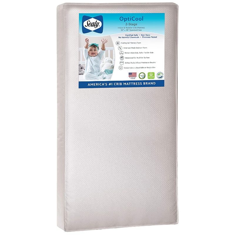 Photo 1 of Sealy Baby OptiCool 2-Stage Dual Firmness Waterproof Standard Toddler & Baby Crib Mattress - Lightweight Soybean Cool Gel Memory Foam, 
