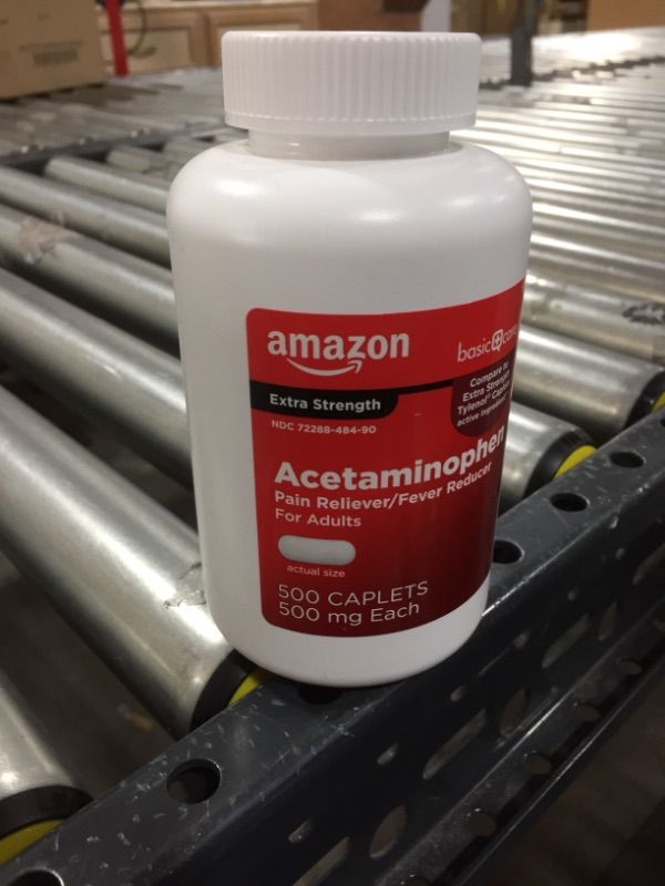 Photo 2 of Amazon Basic Care Extra Strength Pain Relief, Acetaminophen Caplets, 500 mg, 500 Count (Pack of 1)
