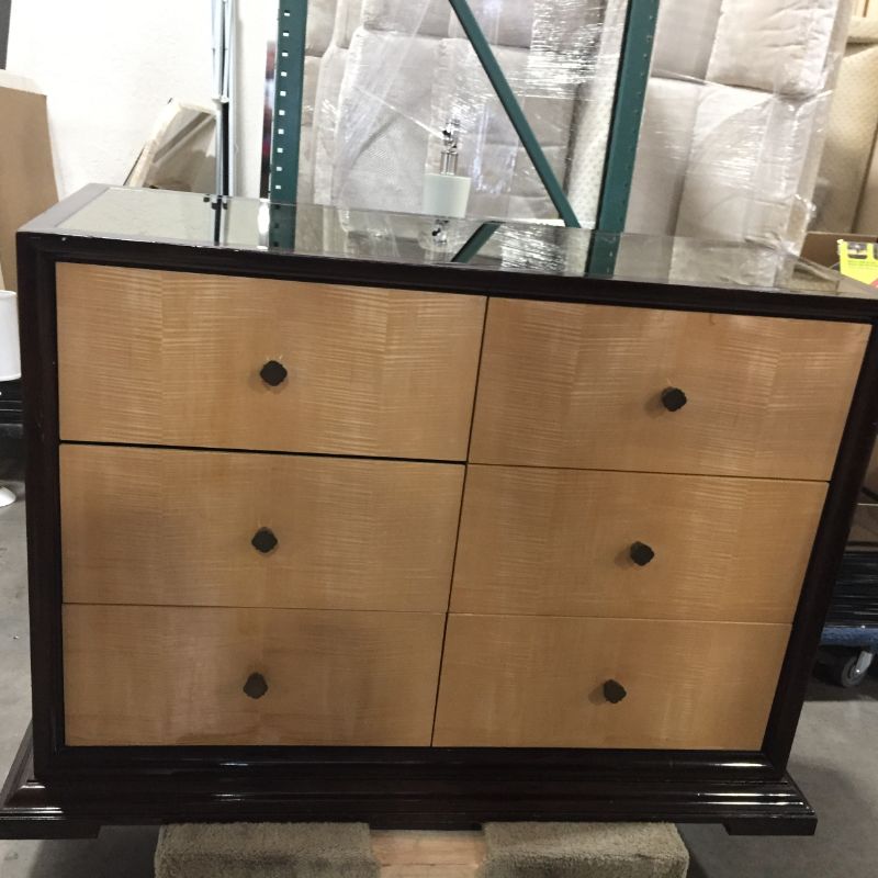 Photo 1 of 6 DRAWER ESPRESSO DRESSER WITH BAR REFLECTIVE GOLD TOP 48L X 19W X 36H INCHES