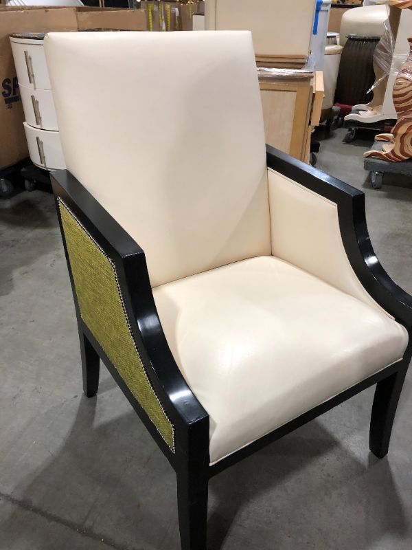 Photo 4 of Black Dining Room Chair with Creme Cushions and Green Siding 38H x 24L x 25W Inches