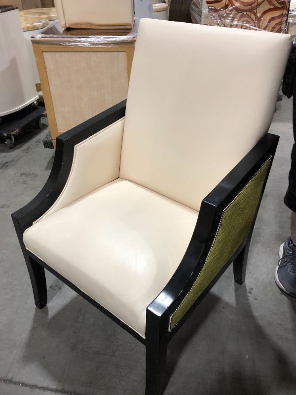 Photo 5 of Black Dining Room Chair with Creme Cushions and Green Siding 38H x 24L x 25W Inches