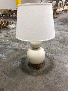 Photo 1 of GLOSSY WHITE AND GOLD LAMP H 34 INCHES