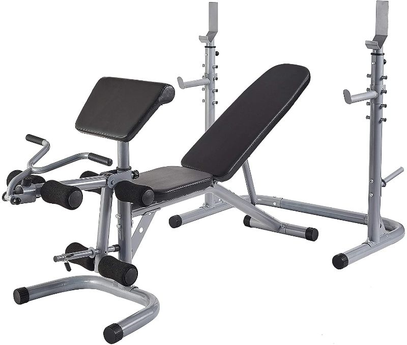 Photo 1 of BalanceFrom RS 60 Multifunctional Workout Station Adjustable Olympic Workout Bench with Squat Rack, Leg Extension, Preacher Curl, and Weight Storage, 800-Pound Capacity, Gray BOX #2 BOX 2 OF 2---INCOMPLETE----
