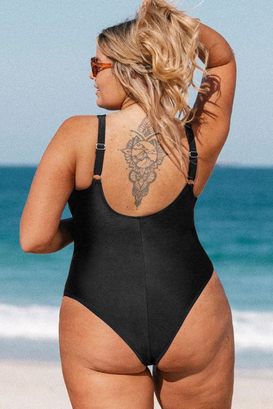 Photo 1 of Black Knotted Scalloped One Piece Swimsuit
